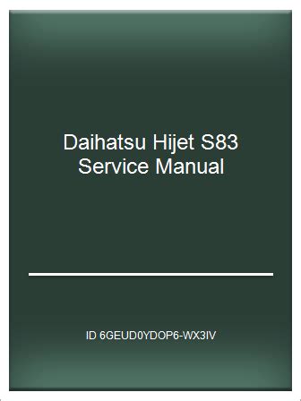 Service Manual, Daihatsu Hijet Left Hand Drive